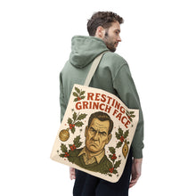 Load image into Gallery viewer, 2 Sided Printed Holiday Tote Bag - "Resting Grinch Face & Keep Calm & Shop On"