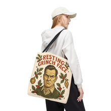 Load image into Gallery viewer, 2 Sided Printed Holiday Tote Bag - "Resting Grinch Face & Keep Calm & Shop On"