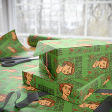 Load image into Gallery viewer, Holiday Wrapping Paper - Resting Grinch Face Lady Design - Green Background