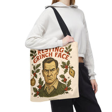 Load image into Gallery viewer, 2 Sided Printed Holiday Tote Bag - "Resting Grinch Face & Keep Calm & Shop On"