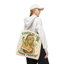 Load image into Gallery viewer, 2 Sided Design Holiday Tote Bag - "I've Been Naughty" and "Unwrap Me Last - Happy Holidays"