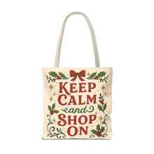Load image into Gallery viewer, 2 Printed Sided Holiday Tote Bag - "I've Been Naughty" and "Keep Calm and Shop On"
