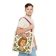 Load image into Gallery viewer, 2 Printed Sided Holiday Tote Bag - "Resting Grinch Face & All I want for Christmas is a bigger Trunk"