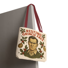 Load image into Gallery viewer, 2 Sided Printed Holiday Tote Bag - "Resting Grinch Face & Keep Calm & Shop On"