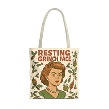 Load image into Gallery viewer, 2 Printed Sided Holiday Tote Bag - "Resting Grinch Face & Keep Calm & Shop On"