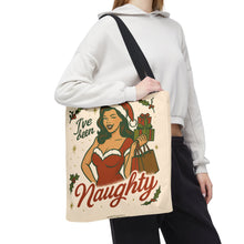 Load image into Gallery viewer, 2 Printed Sided Holiday Tote Bag - "I've Been Naughty" and "Keep Calm and Shop On"