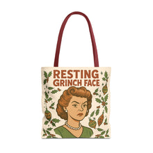 Load image into Gallery viewer, 2 Printed Sided Holiday Tote Bag - "Resting Grinch Face & Keep Calm & Shop On"