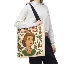 Load image into Gallery viewer, 2 Printed Sided Holiday Tote Bag - "Resting Grinch Face & All I want for Christmas is a bigger Trunk"