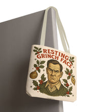 Load image into Gallery viewer, 2 Sided Printed Holiday Tote Bag - "Resting Grinch Face & Keep Calm & Shop On"