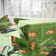 Load image into Gallery viewer, Holiday Wrapping Paper - Resting Grinch Face Lady Design - Green Background