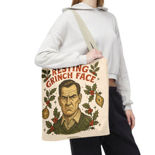 Load image into Gallery viewer, 2 Sided Printed Holiday Tote Bag - "Resting Grinch Face & Keep Calm & Shop On"