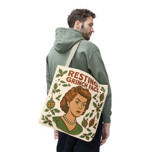Load image into Gallery viewer, 2 Printed Sided Holiday Tote Bag - "Resting Grinch Face & Keep Calm & Shop On"