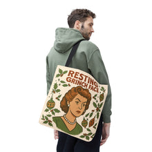 Load image into Gallery viewer, 2 Printed Sided Holiday Tote Bag - "Resting Grinch Face & All I want for Christmas is a bigger Trunk"