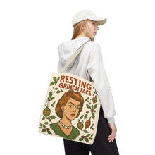 Load image into Gallery viewer, 2 Printed Sided Holiday Tote Bag - "Resting Grinch Face & All I want for Christmas is a bigger Trunk"