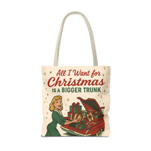 Load image into Gallery viewer, 2 Printed Sided Holiday Tote Bag - "Resting Grinch Face & All I want for Christmas is a bigger Trunk"
