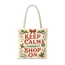 Load image into Gallery viewer, 2 Printed Sided Holiday Tote Bag - "Resting Grinch Face & Keep Calm & Shop On"