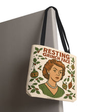 Load image into Gallery viewer, 2 Printed Sided Holiday Tote Bag - "Resting Grinch Face & All I want for Christmas is a bigger Trunk"