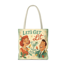 Load image into Gallery viewer, Copy of 2 Printed Sided Holiday Tote Bag - "Resting Grinch Face & Let's Get Lit"