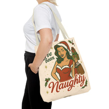 Load image into Gallery viewer, 2 Printed Sided Holiday Tote Bag - "I've Been Naughty" and "Keep Calm and Shop On"