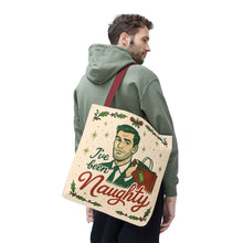 Load image into Gallery viewer, 2 Printed Sided Holiday Tote Bag - "I've Been Naughty" and "Keep Calm and Shop On"