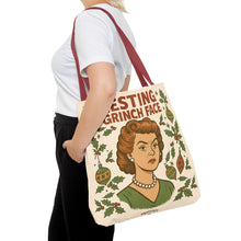 Load image into Gallery viewer, 2 Printed Sided Holiday Tote Bag - "Resting Grinch Face & All I want for Christmas is a bigger Trunk"
