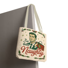 Load image into Gallery viewer, 2 Printed Sided Holiday Tote Bag - "I've Been Naughty" and "Keep Calm and Shop On"