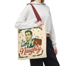 Load image into Gallery viewer, 2 Printed Sided Holiday Tote Bag - "I've Been Naughty" and "Keep Calm and Shop On"