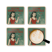 Load image into Gallery viewer, Holiday Corkwood Coaster 4 piece Set - Resting Grinch Face