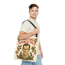 Load image into Gallery viewer, 2 Sided Printed Holiday Tote Bag - "Resting Grinch Face & Keep Calm & Shop On"