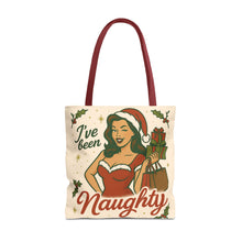 Load image into Gallery viewer, 2 Printed Sided Holiday Tote Bag - "I've Been Naughty" and "Keep Calm and Shop On"