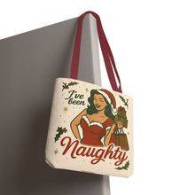 Load image into Gallery viewer, 2 Printed Sided Holiday Tote Bag - "I've Been Naughty" and "Keep Calm and Shop On"