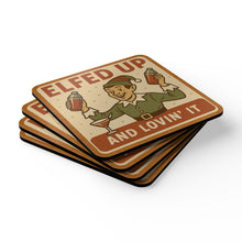 Load image into Gallery viewer, Festive Cork 4 Piece Coaster Set - 'Elfed Up & Lovin' It'