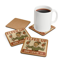 Load image into Gallery viewer, Festive Cork 4 Piece Coaster Set - 'Elfed Up & Lovin' It'
