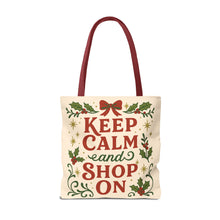 Load image into Gallery viewer, 2 Printed Sided Holiday Tote Bag - "I've Been Naughty" and "Keep Calm and Shop On"