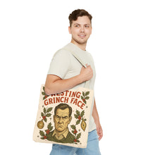 Load image into Gallery viewer, Copy of 2 Printed Sided Holiday Tote Bag - "Resting Grinch Face & Let's Get Lit"
