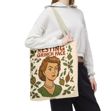 Load image into Gallery viewer, 2 Printed Sided Holiday Tote Bag - "Resting Grinch Face & Keep Calm & Shop On"