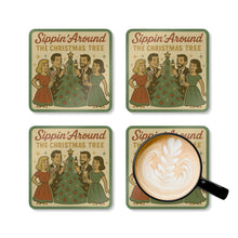 Load image into Gallery viewer, Vintage Christmas Coaster Set - Sippin&#39; Around the Christmas Tree
