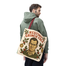 Load image into Gallery viewer, Copy of 2 Printed Sided Holiday Tote Bag - &quot;Resting Grinch Face &amp; Let&#39;s Get Lit&quot;
