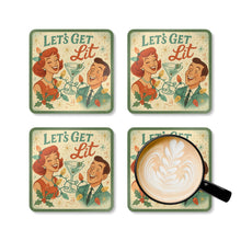 Load image into Gallery viewer, Let&#39;s Get Lit - 4 Piece Vintage Holiday Coaster Set
