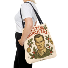 Load image into Gallery viewer, 2 Sided Printed Holiday Tote Bag - "Resting Grinch Face &amp; Keep Calm &amp; Shop On"

