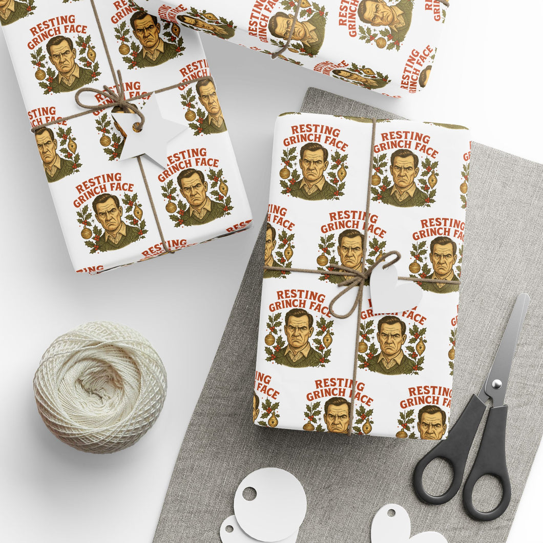 Christmas Wrapping Paper - Resting Grinch Face - Male Graphic with White Background