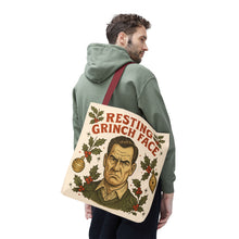 Load image into Gallery viewer, 2 Sided Printed Holiday Tote Bag - "Resting Grinch Face &amp; Keep Calm &amp; Shop On"
