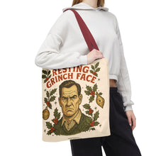 Load image into Gallery viewer, 2 Sided Printed Holiday Tote Bag - "Resting Grinch Face &amp; Keep Calm &amp; Shop On"

