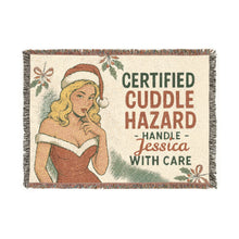 Load image into Gallery viewer, Personalized Name Holiday Woven Blanket - Certified Cuddle Hazard - Handle With Care
