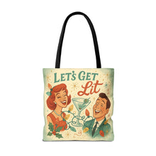 Load image into Gallery viewer, Copy of 2 Printed Sided Holiday Tote Bag - &quot;Resting Grinch Face &amp; Let&#39;s Get Lit&quot;
