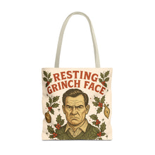 Load image into Gallery viewer, 2 Sided Printed Holiday Tote Bag - "Resting Grinch Face &amp; Keep Calm &amp; Shop On"
