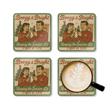 Load image into Gallery viewer, Personalized Name - Boozy &amp; Bright Holiday 4 Piece Coaster Set
