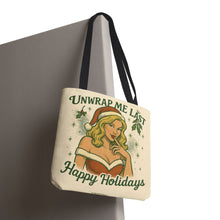 Load image into Gallery viewer, 2 Sided Design Holiday Tote Bag - &quot;I&#39;ve Been Naughty&quot; and &quot;Unwrap Me Last - Happy Holidays&quot;
