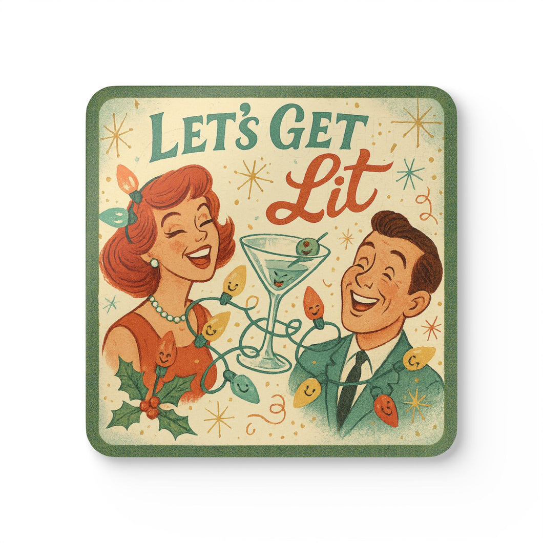 Let's Get Lit - 4 Piece Vintage Holiday Coaster Set