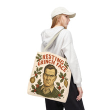 Load image into Gallery viewer, 2 Sided Printed Holiday Tote Bag - "Resting Grinch Face &amp; Keep Calm &amp; Shop On"

